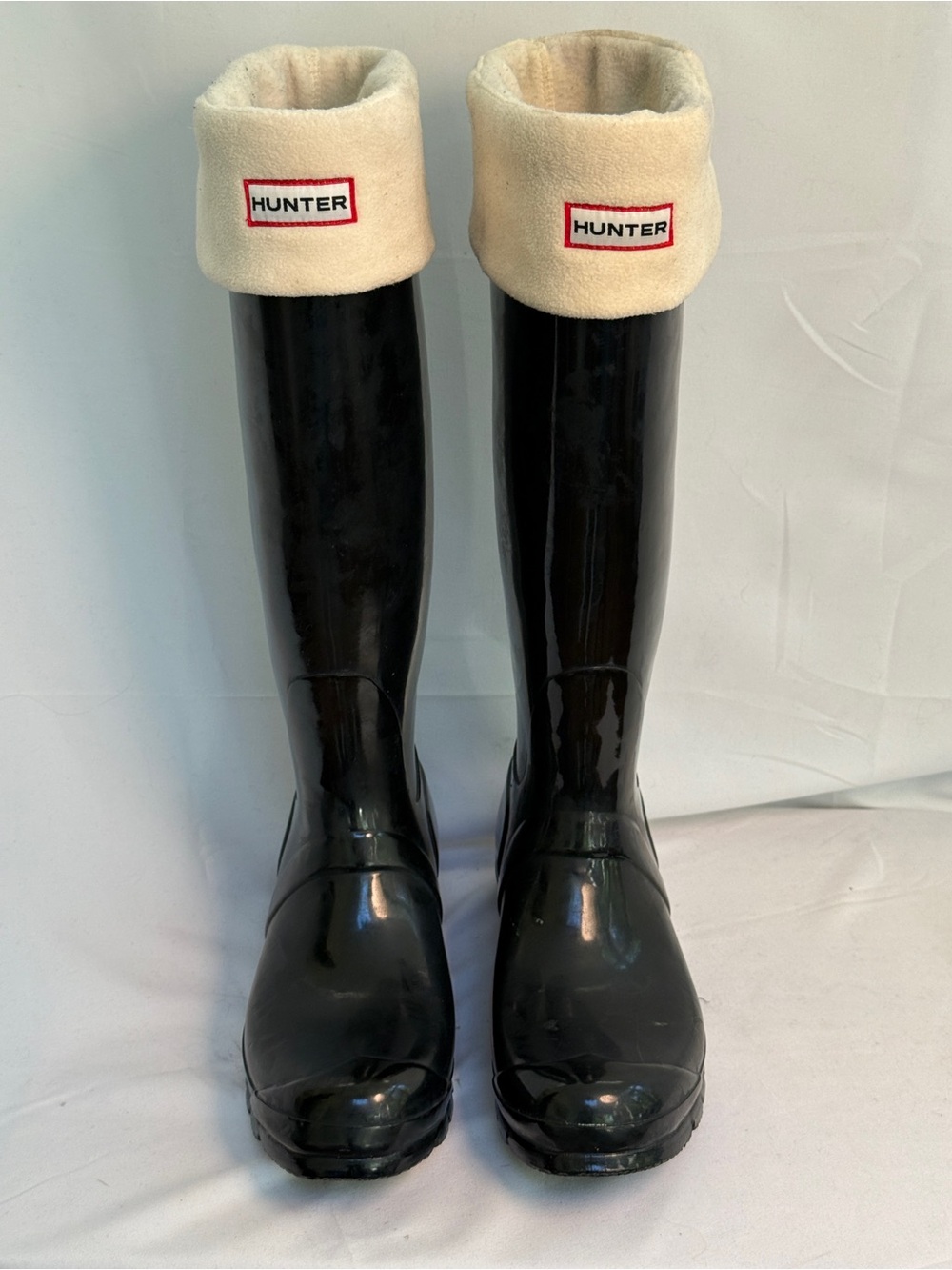 Hunter Tall Glossy Black Women's Rain Boots With Hunter Socks